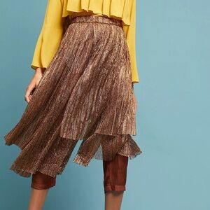 Maeve Holiday Metallic Copper Brown Pant Skirt